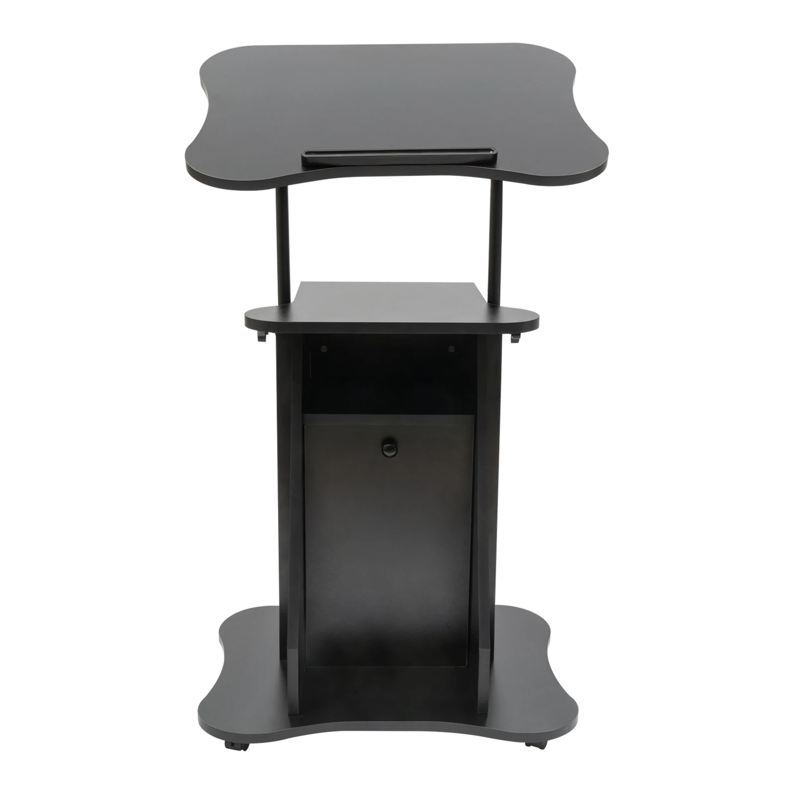 Rolling Laptop Desk, Height Adjustable Laptop Podium Stand with Storage Shelf Sit-to-Stand Desk Rolling Lectern Laptop Stand