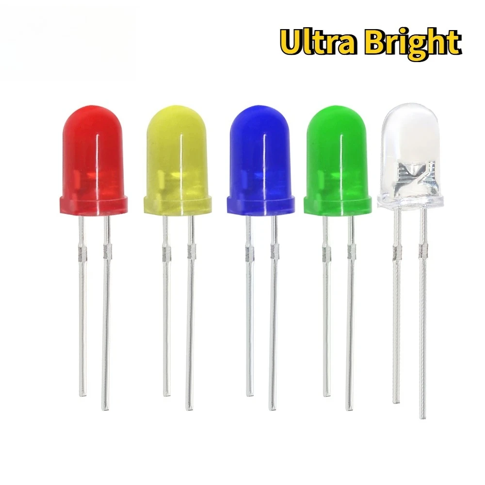 100Pcs 5MM F5 LED Diode Kit Ultra Bright Light Super Emitting White Red Blue Green Yellow LED Lamp Diode Assortment LED Diode