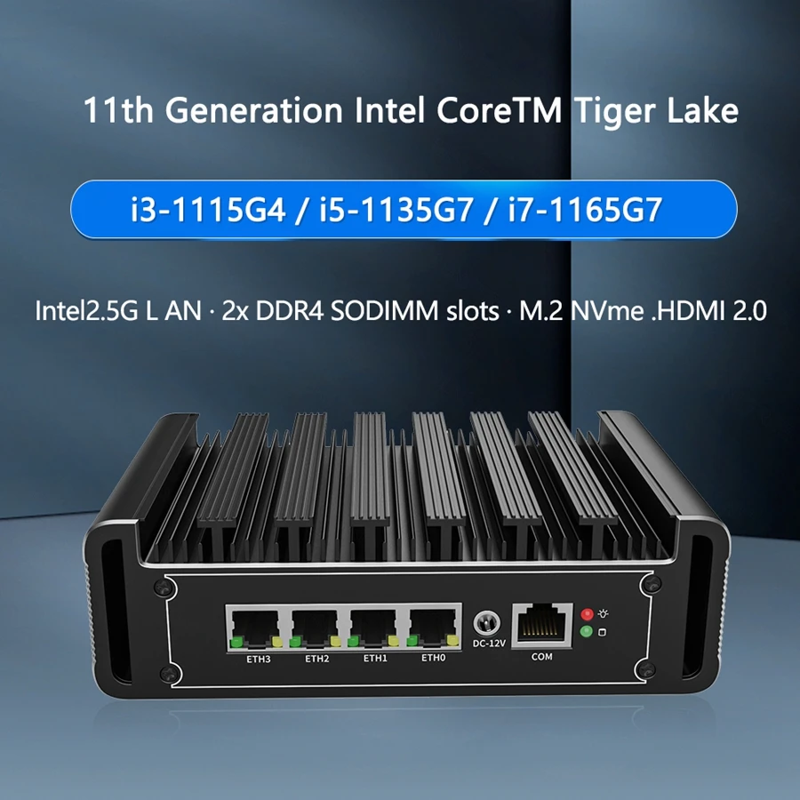 11Th Gen Rugged Industrial Mini PC Computer Core i7 1195G7 Pentium 7505U 4x2.5G LAN Pfsense Soft Router Fanless Mini firewall PC