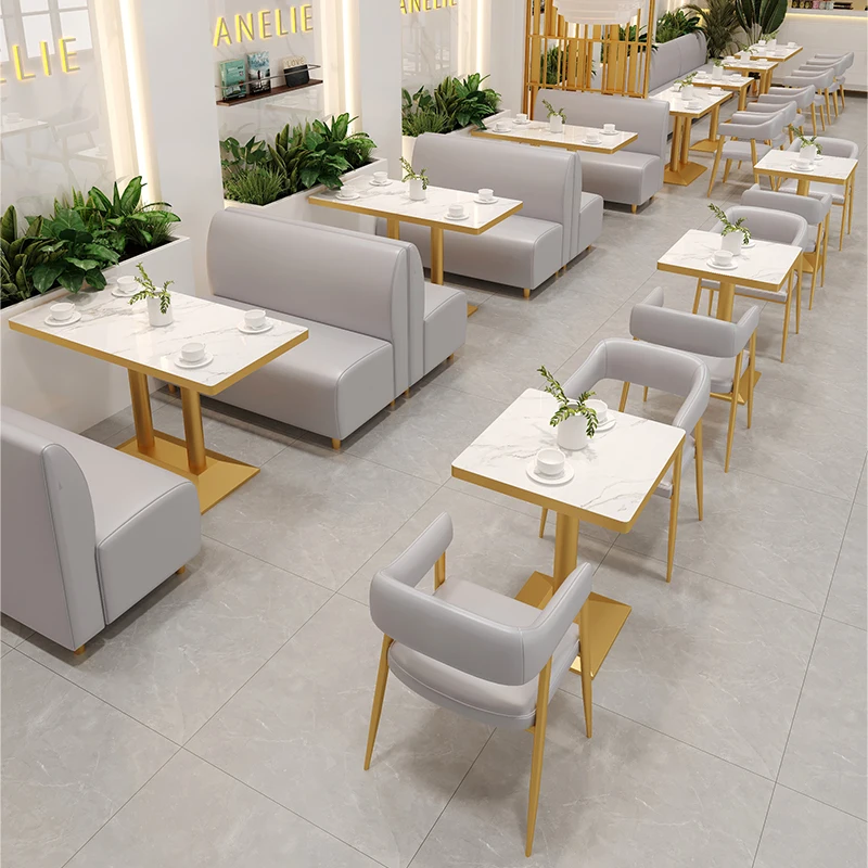 Milk tea shop booth sofa Internet celebrity theme restaurant dessert baking shop Qingba hot pot shop table and chair combin