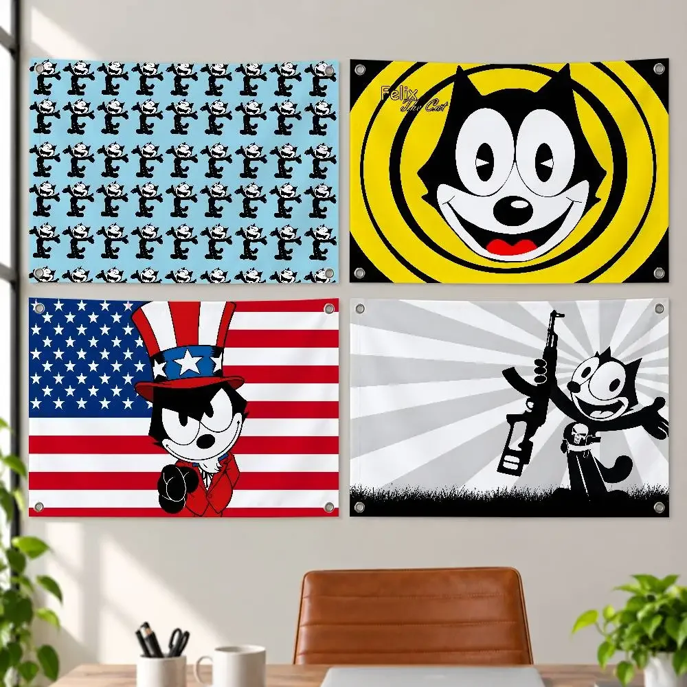 Cartoon F-Felix the C-Cat Cute Aesthetic Wall Tapestry Flag Printed Wall Hanging Living Room Party Outdoor Decor