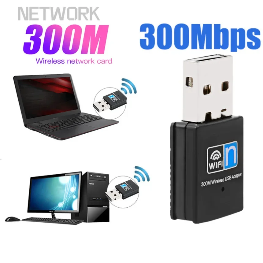 300Mbps USB WiFi Wireless Adapter USB Network Adapter 2.4G Wireless Dongle Network Card for Desktop Laptop PC