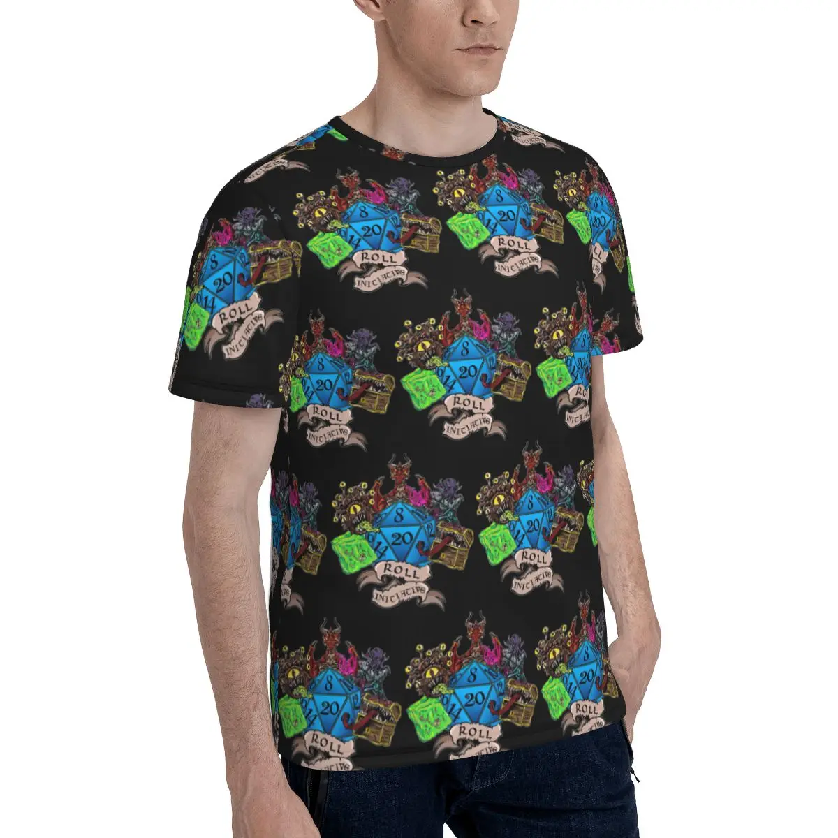 Roll Initiative Dungeon And Dragon T-Shirt for Men Cotton T Shirts Men's Short Sleeve Round Neck Summer Clothes Tops