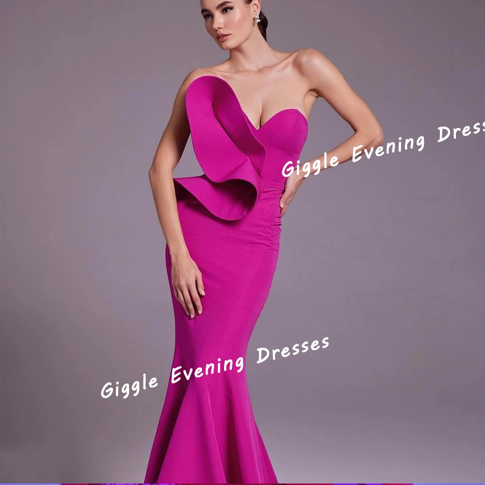 Giggle Crepe Mermaid Elegance Pleating Prom Gown Saudi Arab Strapless Floor-Length Evening Fashion Party Dresses for Women 2024