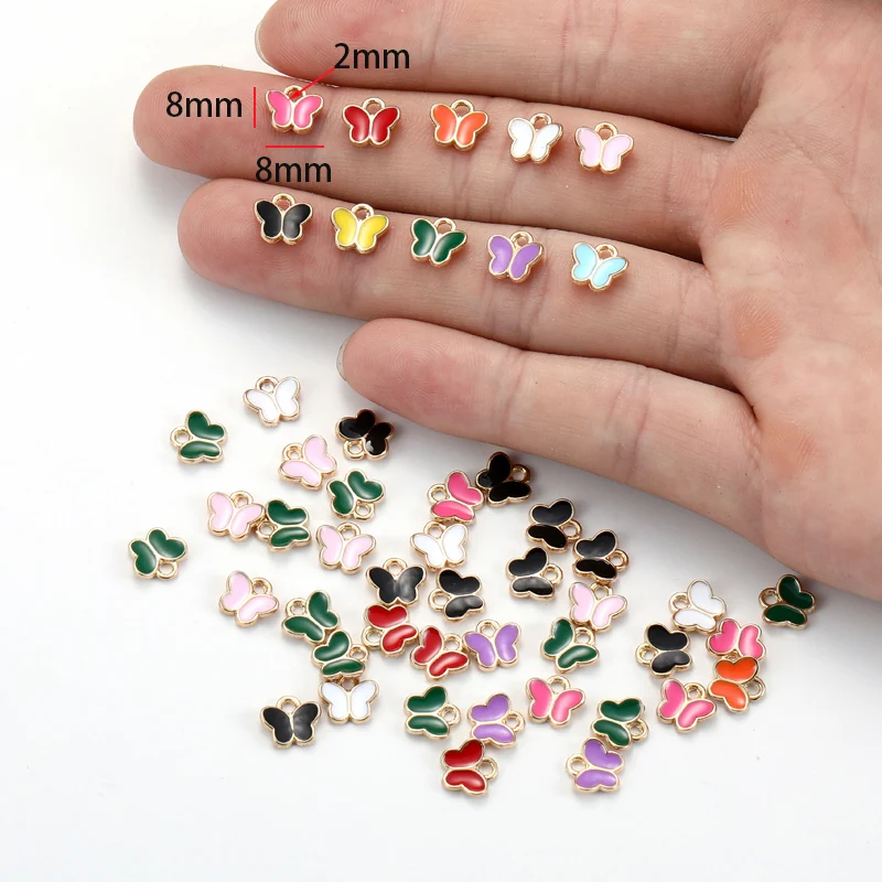 10 colors 30pcs 8X8mm Enamel Animal Butterfly Charms DIY Metal Pendant Necklace Charms for Jewelry Making Supplies W275