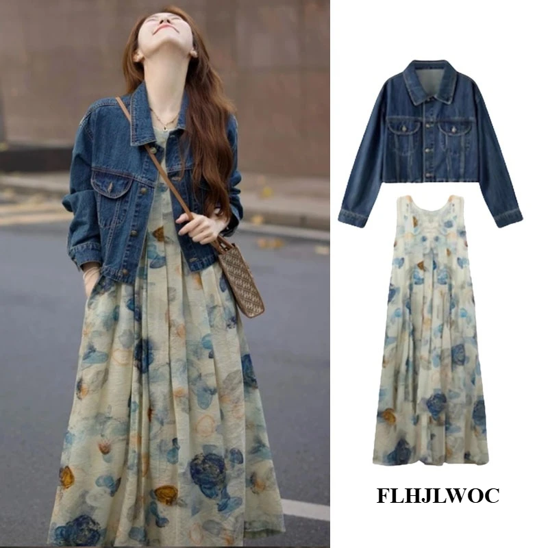 Ropa holgada, vestidos, trajes, conjuntos de 2 piezas, moda de otoño 2025, marca FLHJLWOC, conjunto de vestido camisero informal coreano elegante para mujer