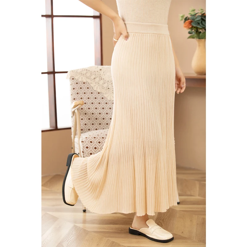 New Women's Wool Sexy Skirt In Autumn And Winter Knitted Medium-Long A-Shaped Skirt Fishtail Ruffled Hip Skirt