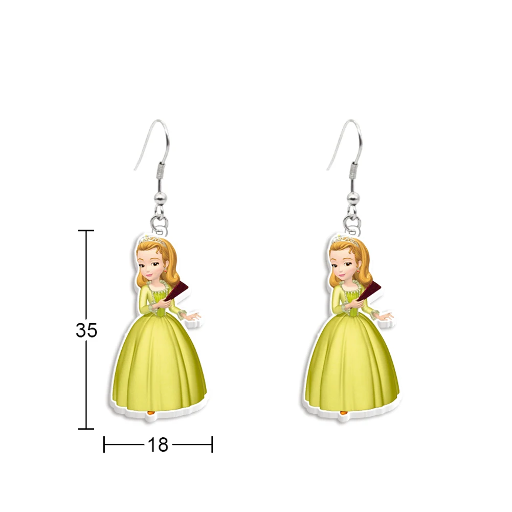 W Cute Disney Elsa Merida Belle Princess Figure Character Women Stud Earrings Girl Acrylic Earring Jewelry for Women Gift