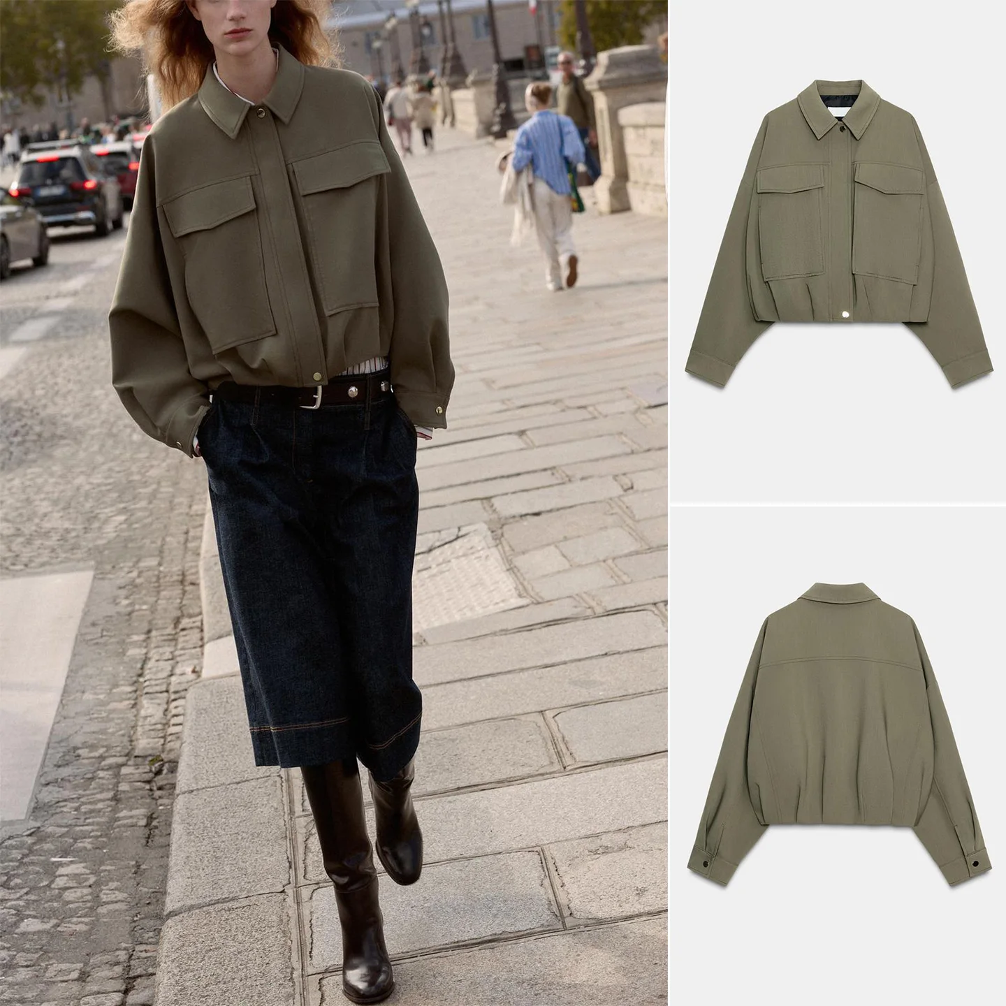 가을 겨울 신상 여성 캐주얼 아메리칸 스타일 파일럿 재킷 롱 슬리브 플리츠 밑단 루즈핏 폴리에스터 코트