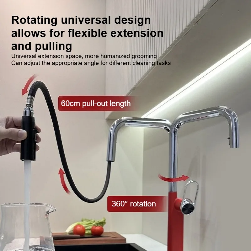 Kitchen Cold/hot Water Faucet Contrast Color Dishwashing Vegetable Washing Sink Dual-mode Water Outlet Universal Pull-out Faucet