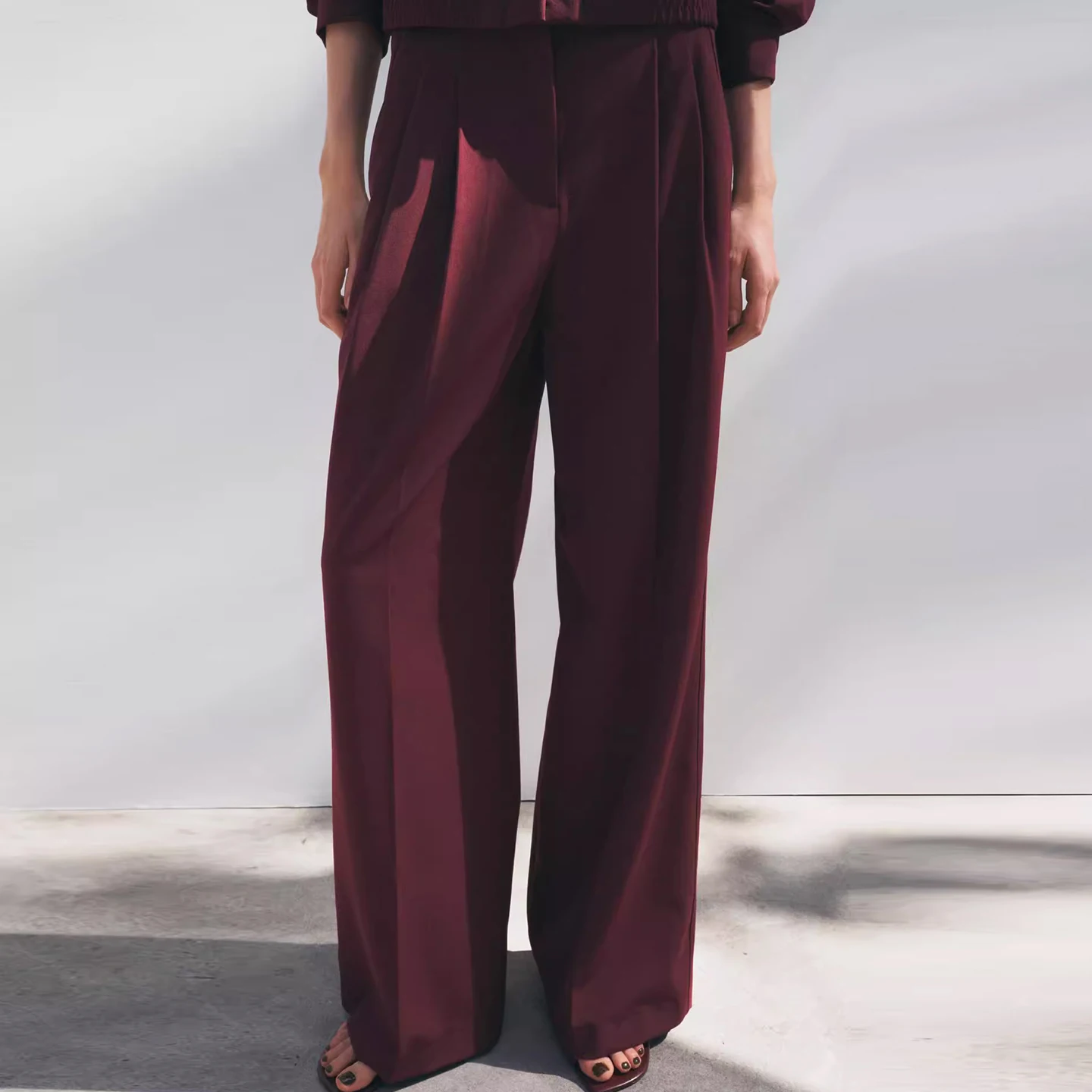 Women's Faion Jaet Coat High Waist Wide Leg Pants Two Piece Set Z Brand Pure Color Long Sve Zipper Closure