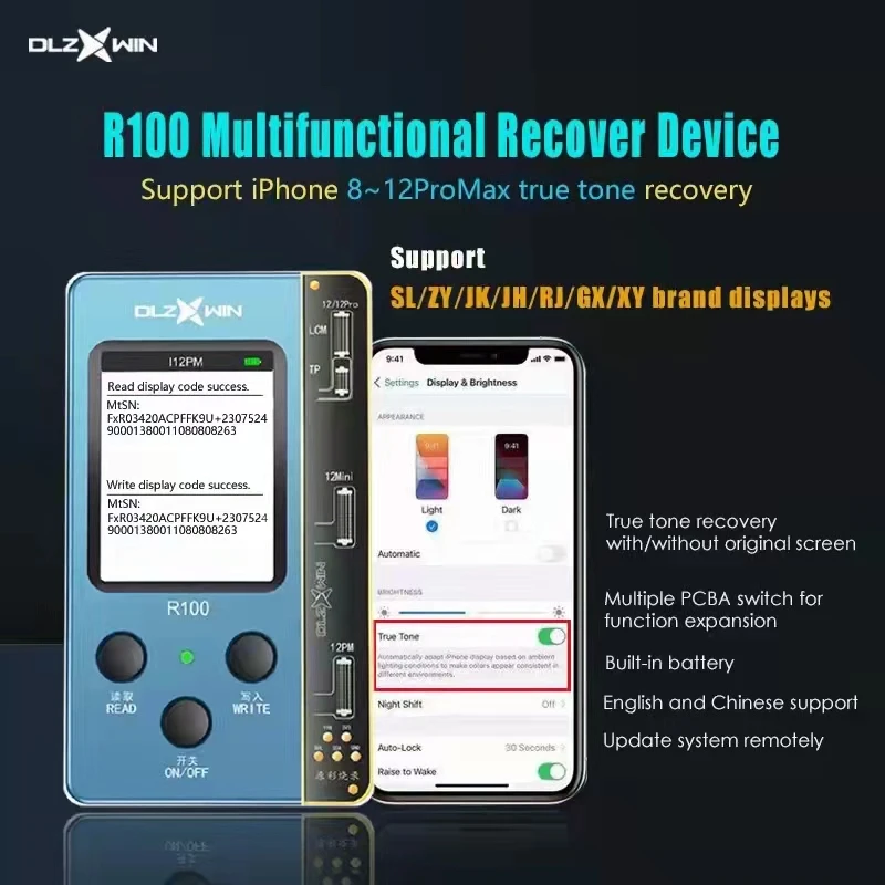 R100 Multifunctional Repair Tester สำหรับ iPhone 8 -12 Series LCD สีเดิมซ่อม True Tone หายไป Recovery อุปกรณ์