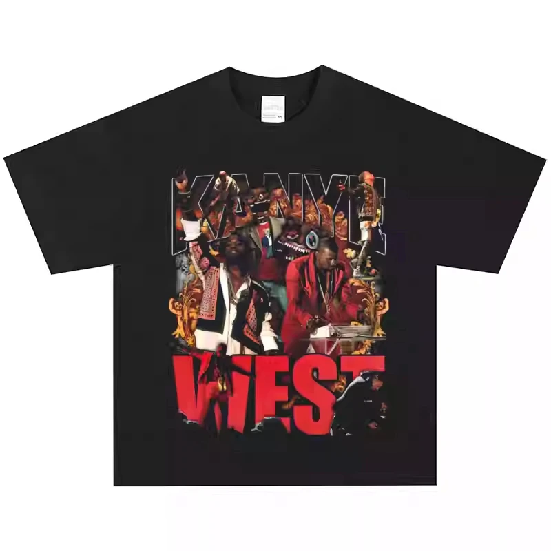

Kanye West, A Hip-hop and Rap Singer, American-style Retro T-shirts. A Heavyweight Streetwear Short-sleeved Vintage Ins Y2k