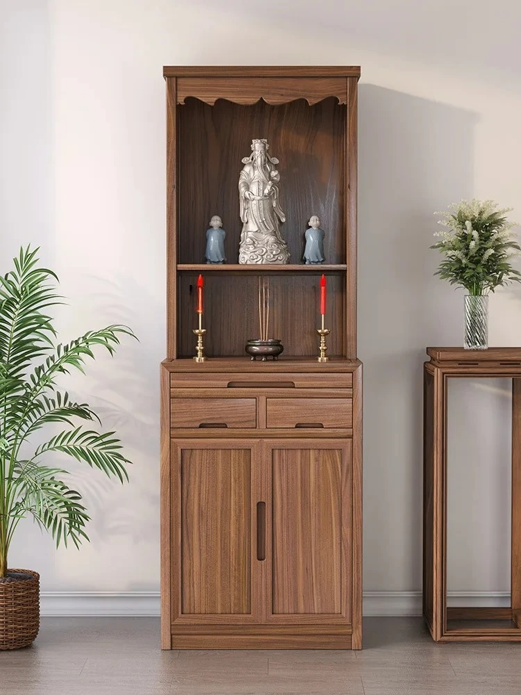 

North American black walnut, new Chinese vertical cabinet Guanyin, household solid wood Buddhist cabinet