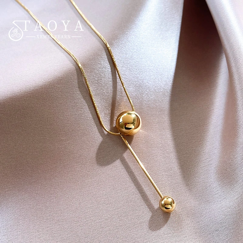 European and American Simple Gold Color Ball Pendant Stainless steel Short Necklace Non Fading Jewelry Sexy Neck Chain For Woman