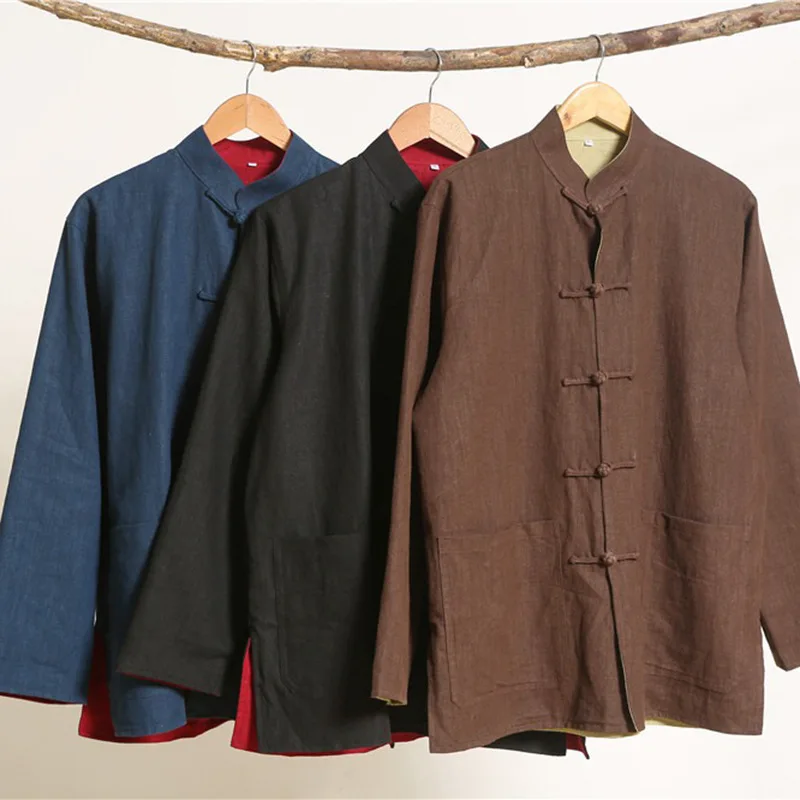 

2025 Spring Men's Coat National Style Ramie Leisure Chinese Style Traditional Cotton Hemp Tang Suit Coat Reversible Clothing