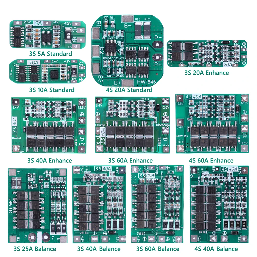 Li-ion Lithium Battery Charger Protection Board 3S/4S 5A 10A 20A 25A 40A 60A Board Module 18650 BMS for Drill Motor