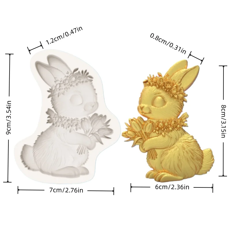 Spring Flower Language Guardian Rabbit Mold, Little Rabbit Mold with Flower Wreath and Fresh Flowers, Silicone Mold for Chocolate Fondant Dessert Decoration