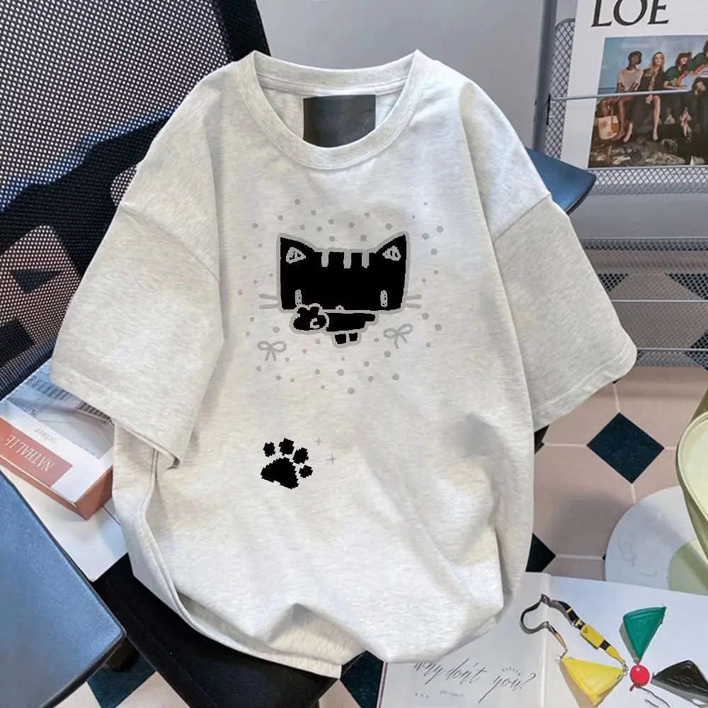 

Summer Loose Kawaii Cat Printing Women T-Shirts Casual All Match Vintage Harajuku Tshirts Y2k Aesthetic Grunge Tee Shirts Femme
