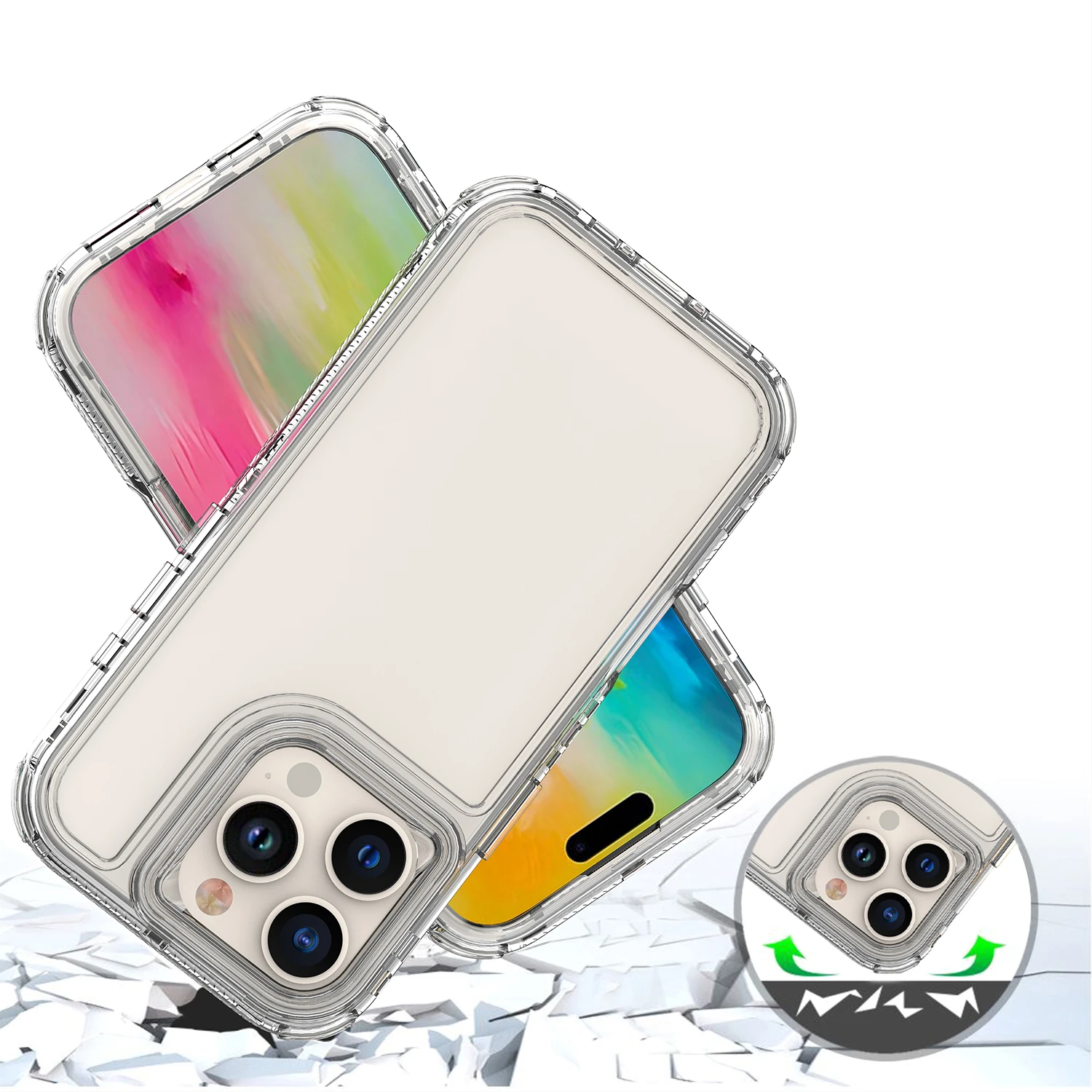3 In 1 Case For iPhone 16 Pro Max For iPhone15 Pro Max for iPhone16 Plus AntiFall Thick Transparent Edge Protect Phone Covers view 6