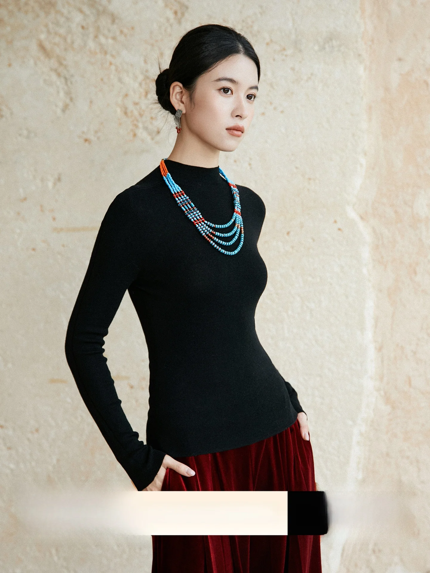 

Anytime Super60s Sl 8-Needle Gold Wool Knitted Sweater Ele Slim Fit Long Sve Women's Faion Autumn Wear