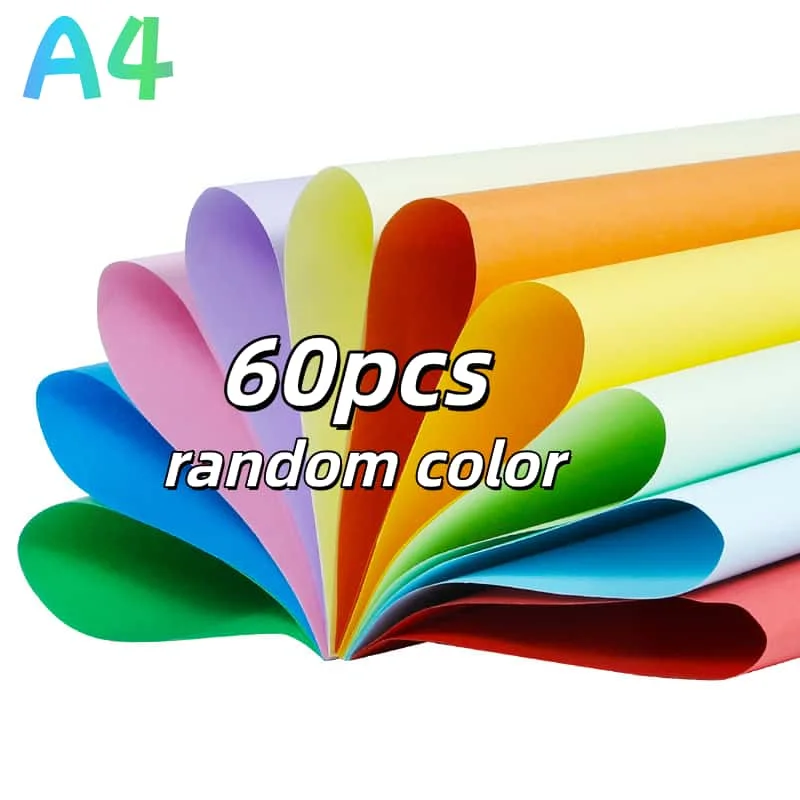 60-sheet A4 Multicolor Paper Set, Featuring 10 Vibrant Random Colors, Made of Thick and Smooth Craft Paper. Suitable for Craft