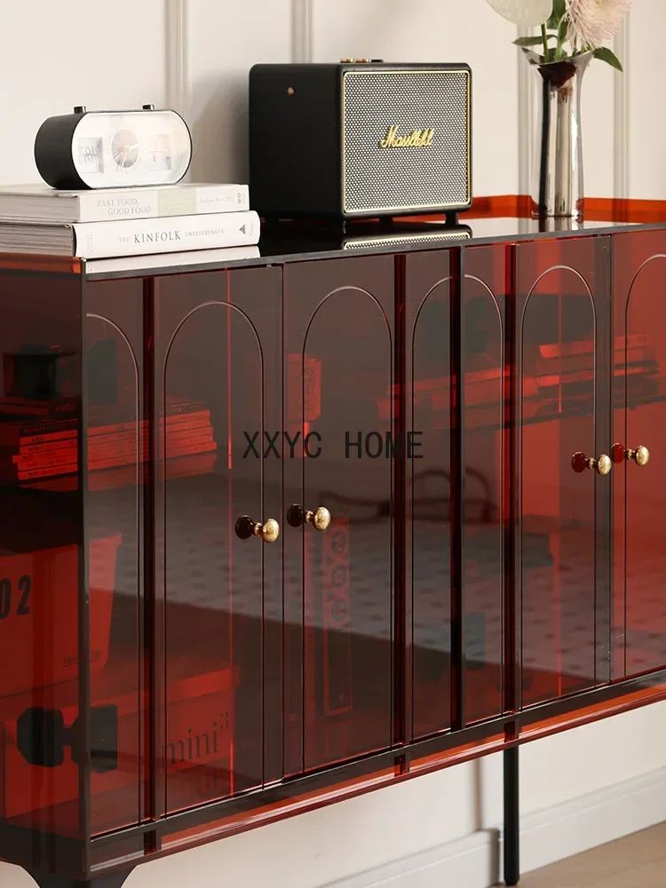 Grey square light luxury dining side cabinet, entrance cabinet, Nordic tea locker