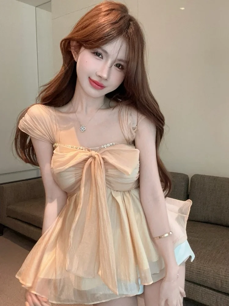 

Summer New Design Pure Desire Diamond Knot Short Top Women's Strap Vest Versatile Stylish Citywalk Polyester Fiber