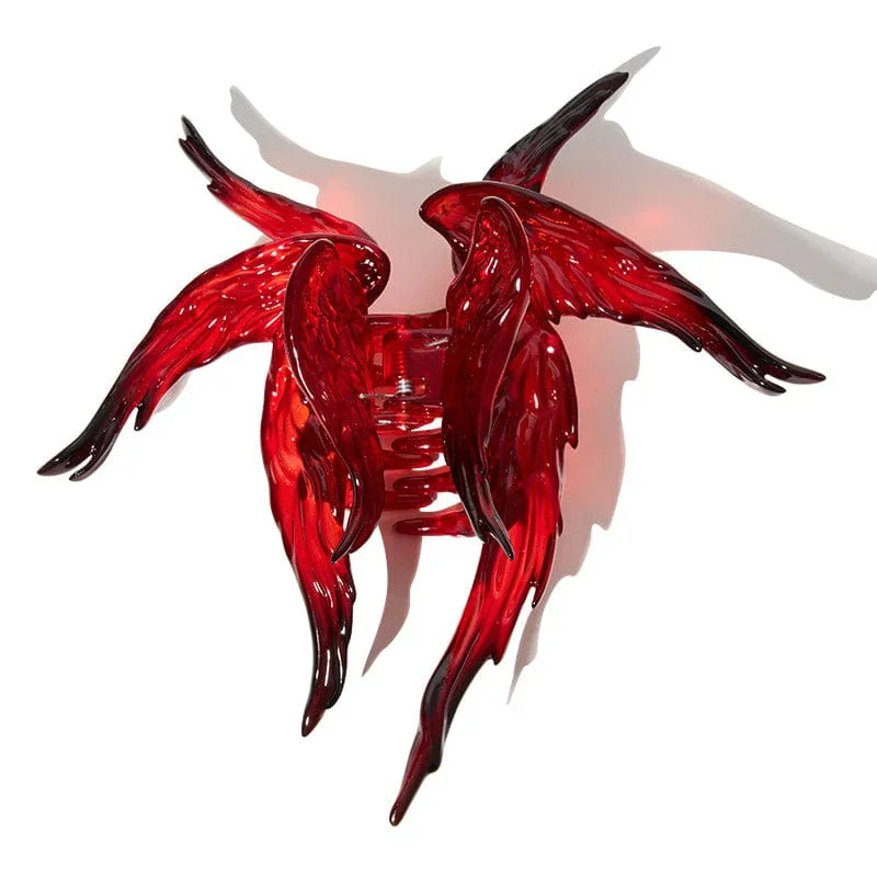

Seraphim Original Rebel Angel Wings Hair Claw | Transparent Black Red Gradient 3D Printed Large Jaw Clip, Punk Aesthetic Hair Ac