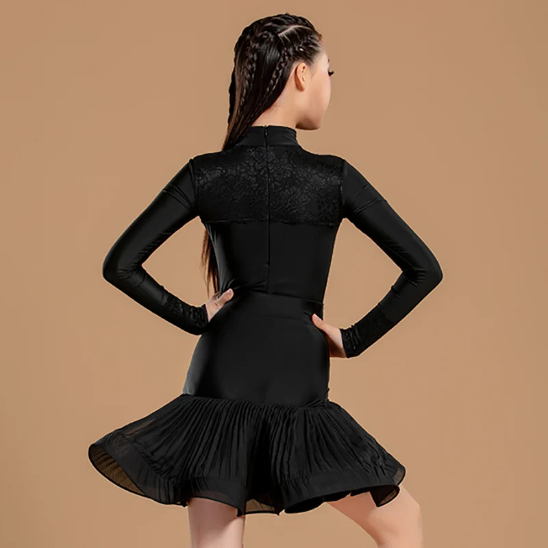 

Детский нейлоновый костюм для латиноамериканских танцев для девочек, комплект из трех предметов, униформа для соревнований, стандартная форма для выступлений на сцене