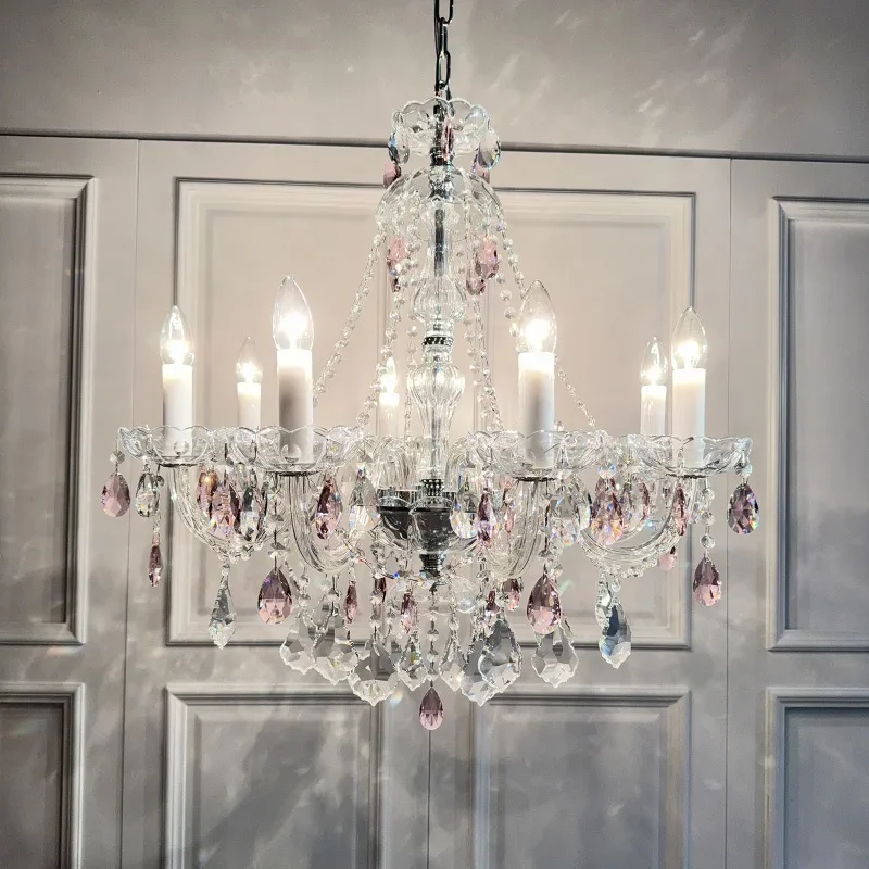 French light luxury living room crystal chandelier high sense warm romantic daughter room