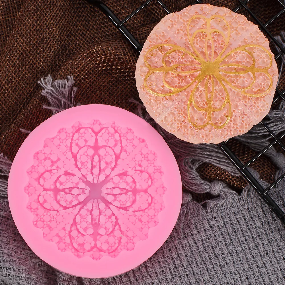 New Round Snowflake Flower Lace Fondant Mold Sugarcraft Pad Cake Cupcake Decoration Icing Silicone Molds DIY Embossing Mat Maker