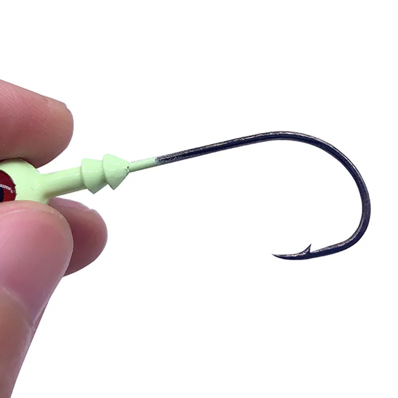 AI-SHOUYU New 5pcs Jig Lead Head Luminous Fishing Hook 5g/7g/10g Barbed Hook Hard Bait 3D Eyes Fishhook Trout Fishing Tackle