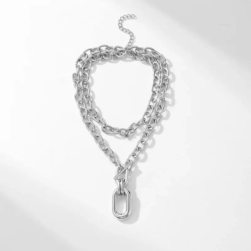 Metal Thick Chains Big Elliptical Pendant Necklace for Women Trendy Charms Ladies Collar On the Neck Accessories Fashion Jewelry