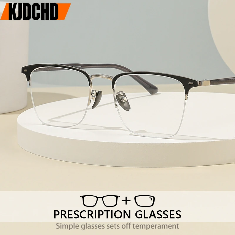 KJDCHD Classic Business Half Rim Eyeglasses Black Reading Glasses Men Retro Anti-Blue Light Frames Customizable prescriptions