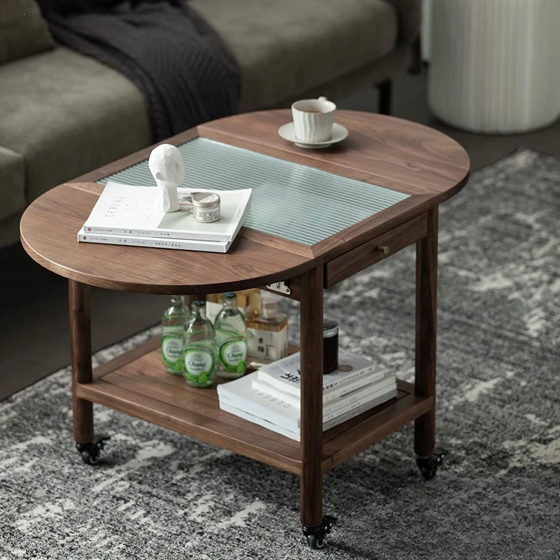 Black walnut folding edge few Nordic tea table removable coffee table sofa coffee cart side cabinet creative corner