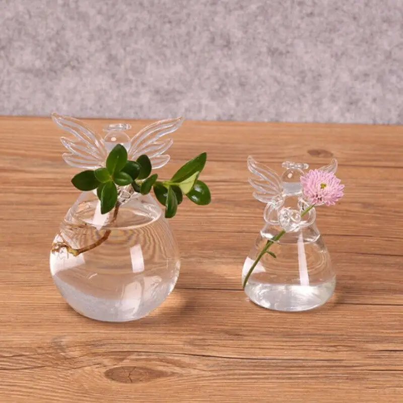 Cute Glass Angel Shape Flower Plant Hanging Vase Home Office Wedding Decor Clear Glass Flower Plant Angel