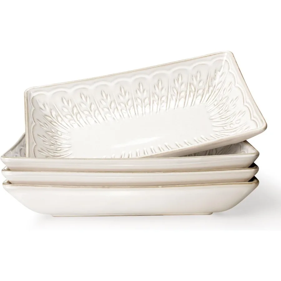

Ceramic 8.25 Inch Rectangle Salad Plates Set of 4 Deep Plates for Appetizer Dessert Dinner Sushi Snack Pasta Serving Microwave