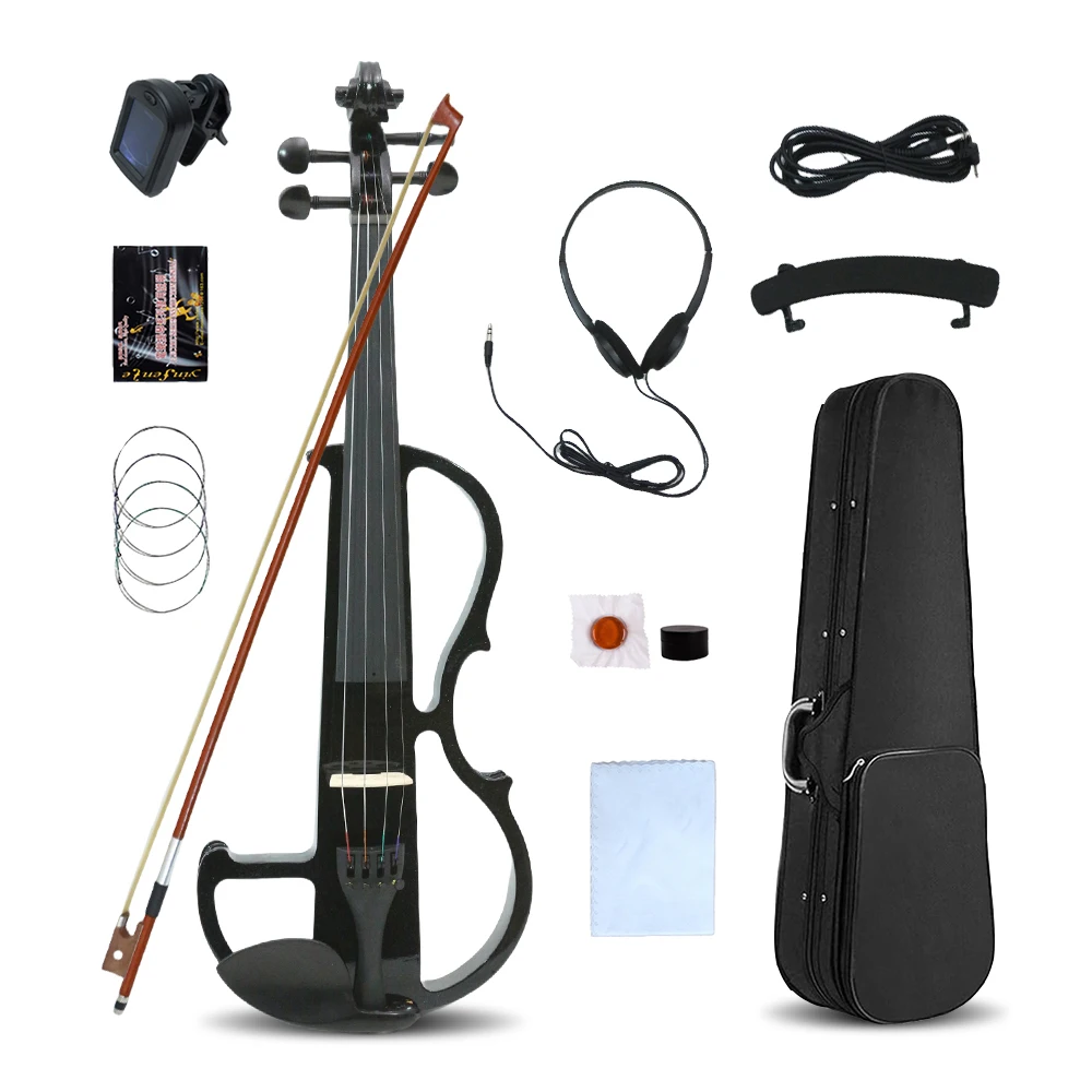 New 4/4 full size Electric Violin Silent Student Practice Ebony Fingerboard Pegs Solid wood Chin Rest durable Tailpiece #US