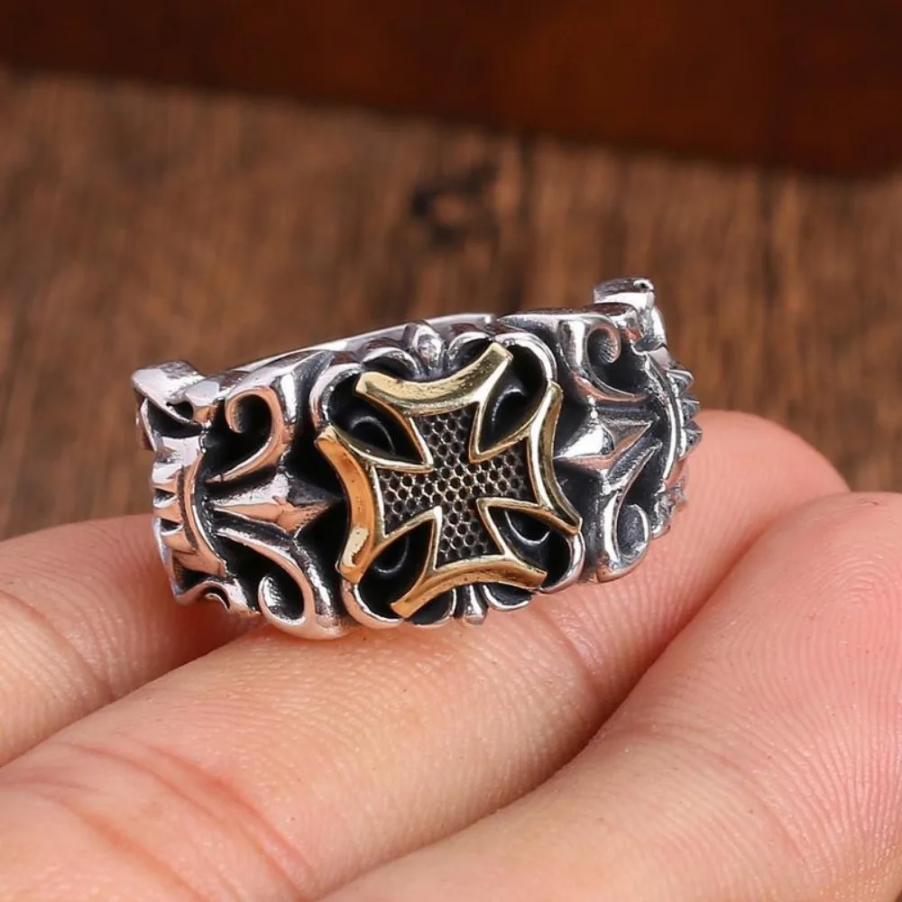 Gothic Trend New Punk Large Cross Ring Adjustable Size Fashionable Men\'s Personalized Design Street Retro Accessories