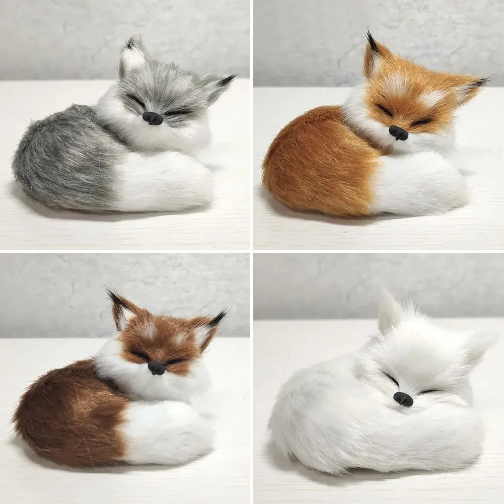 صغيرة أفخم محاكاة الثعلب القرفصاء الثعلب نموذج ديكور المنزل الحرف ثابت محشوة أفخم الثعلب دمية الحيوان تمثال هدايا الحفلات #4