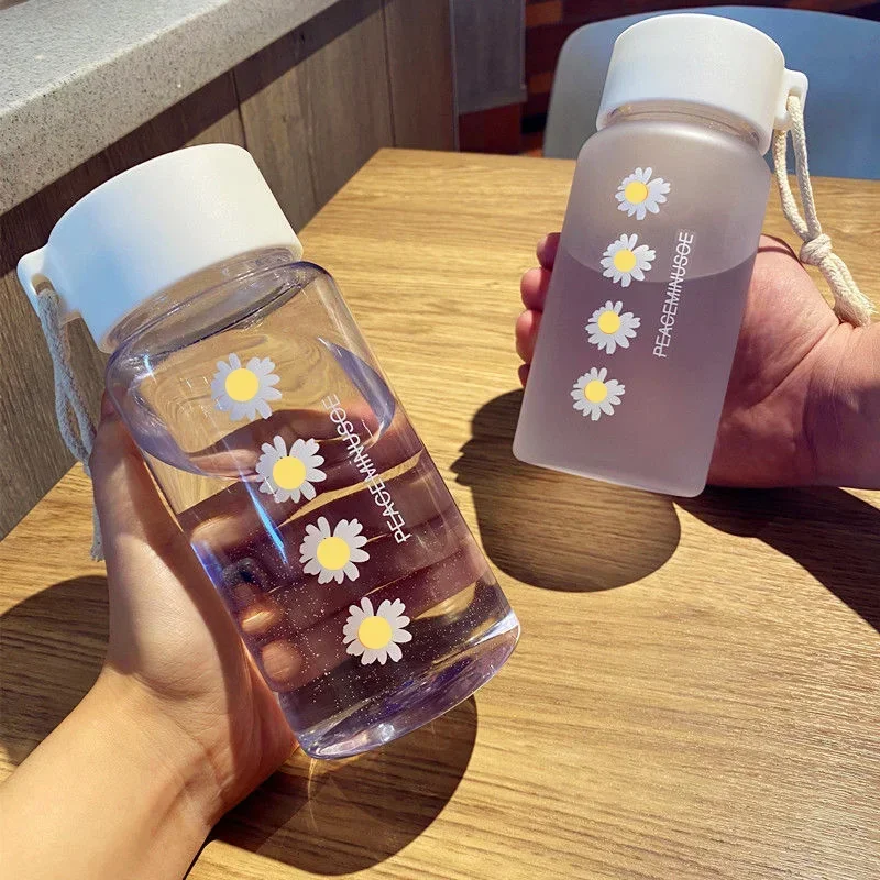 500ml Plastic Water Bottles for Girls Creative Frosted Drink Kawaii Sports Transparent Water Bottle with Portable Travel Tea Cup