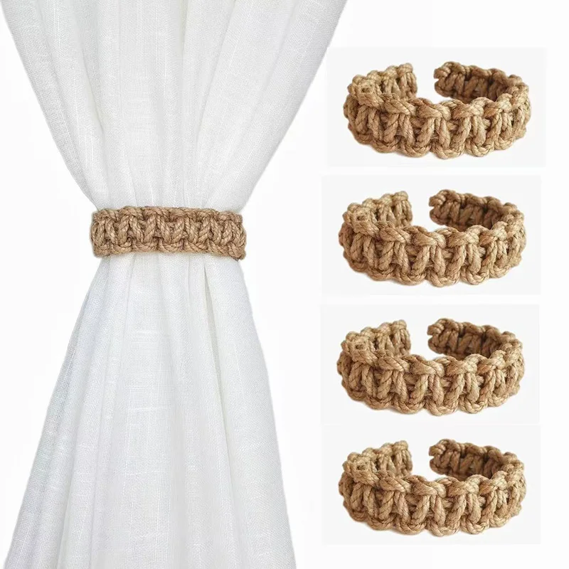 20pcs Braided Curtain Tiebacks Rustic Jute Rope Handmade Curtain Ties Holdbacks for Sheer Drapes Boho Farmhouse Decoration