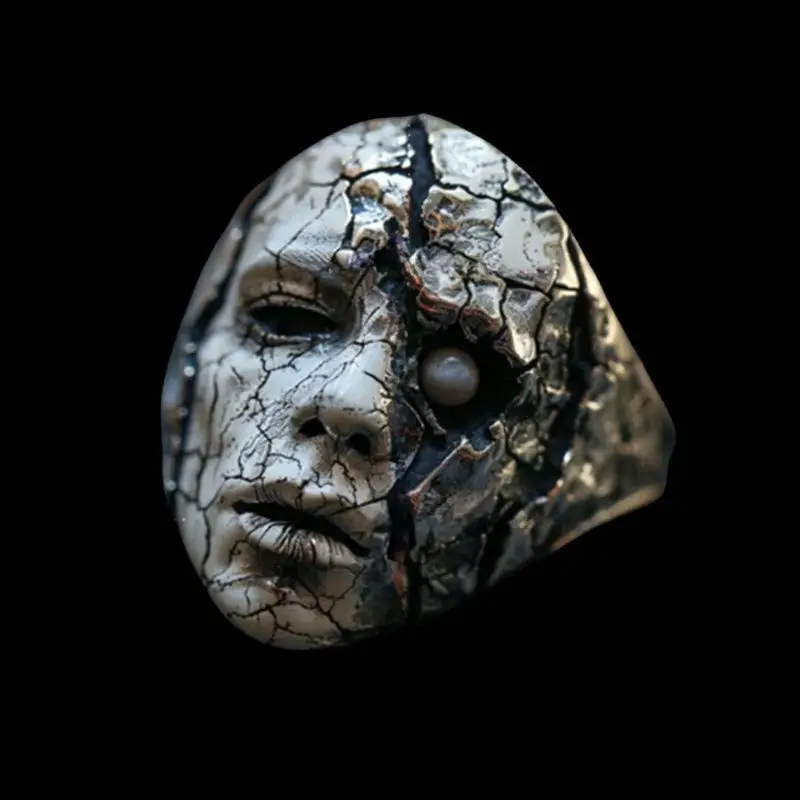 Europe andAmerica Terror Expressions Ruptured Human Face Clown Ring Men Eye-catching Halloween Ring Hip-hop Fashion Rock Parties