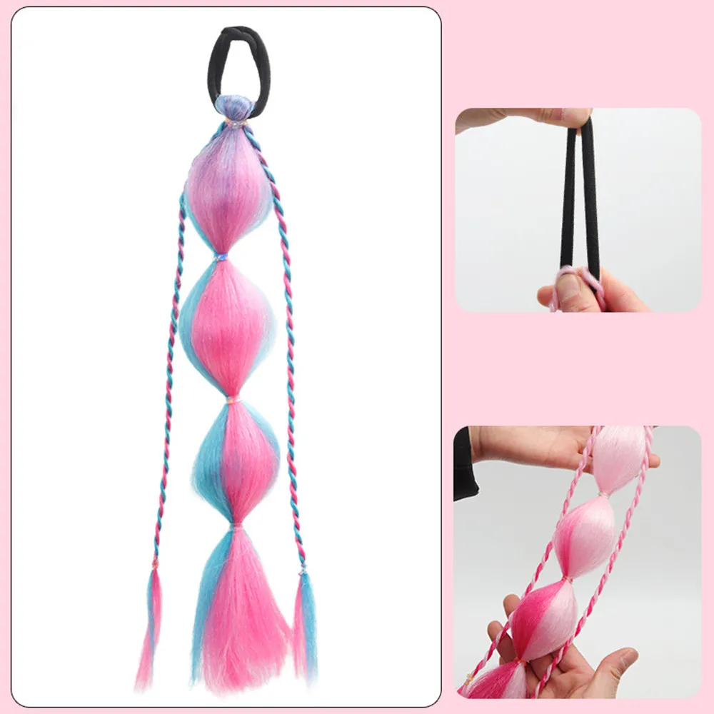 1pcs 30cm Colorful Synthetic Gradient Bubble Lantern Braids Wig Girl Twisted Braids Ponytail Synthetic Hair Extension