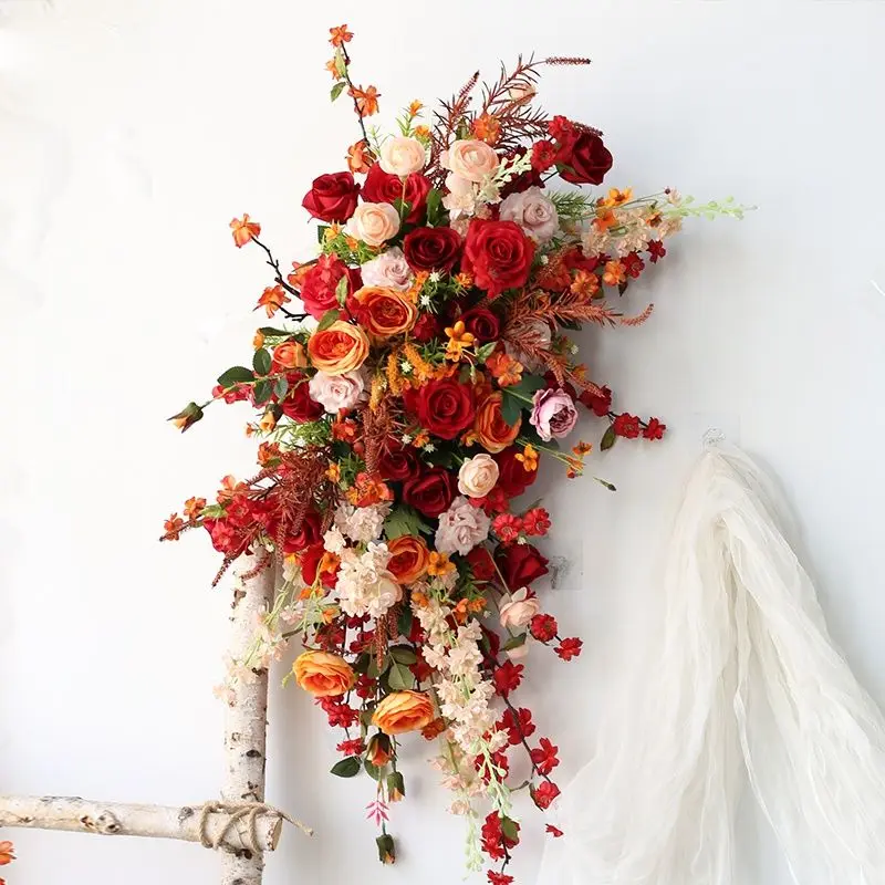 New Wedding Roadway Flower Arrangement Wedding Floor Arrangement Stage Simulation Flower High end Decoration Prop Flower Red Wed