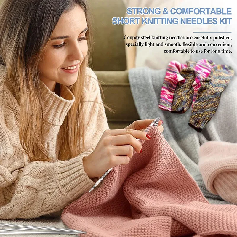 5Pcs/set 20CM Stainless Steel Knitting Needles Set 2-5MM DIY Sweater Weave Double Pointed Straight Beginner Knitting Tools