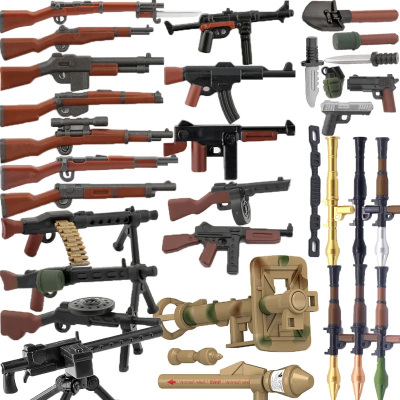 5/10 WW2 Soldaten Wapen Bouwsteen Accessoires Tweekleurige Drukmachine Geweer Machine Sniper Guns Militaire Bricks C238