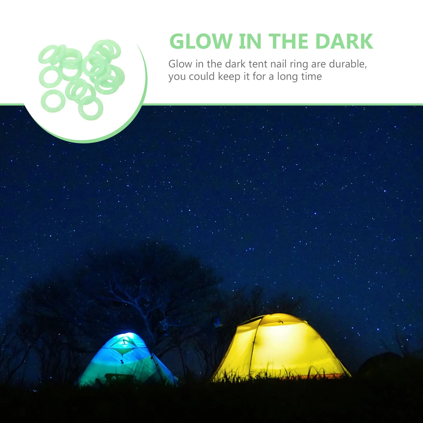 

150Pcs Fluorescent Tent Nail Ring Resistant Glow in The Dark Tent Stake Ring Fluorescent Rings Rings