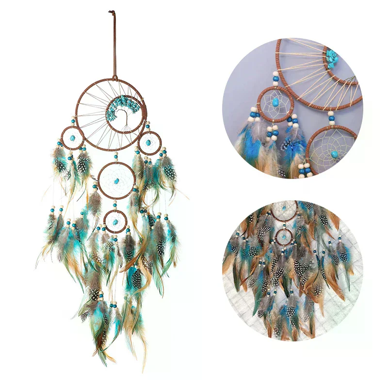 Dream Catcher Vintage Wind Chime Hanging Ornaments Home Decor Indian Natural Stone Tree Of Life Dream Catcher Wall Decorations
